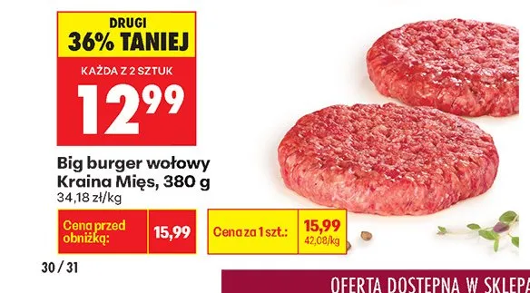 Big burger wołowy Kraina Mięs promocja w Biedronka