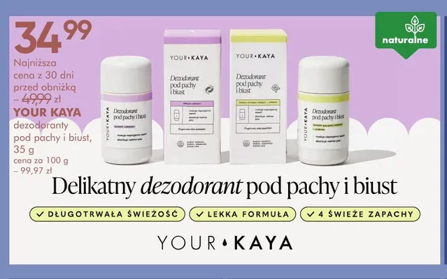 Dezodorant pod pachy i biust Your Kaya promocja w Super-Pharm