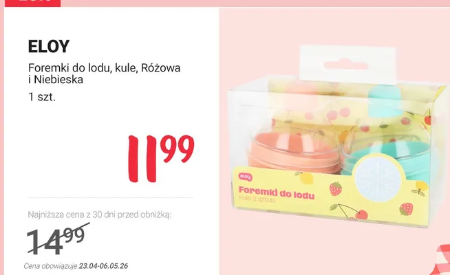 Foremki do lodu kule Eloy różowa i niebieska promocja w Rossmann