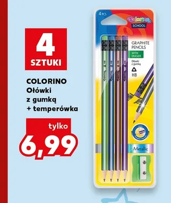 Ołówki z gumką i temperówka Colorino promocja w Kaufland