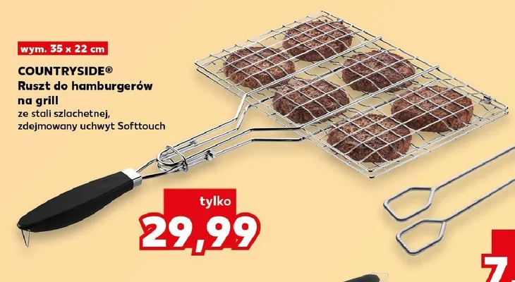 Ruszt do hamburgerów na grill COUNTRYSIDE ze stali szlachetnej zdejmowany uchwyt Softtouch wym. 35x22cm promocja w Kaufland