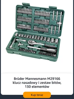 Klucz nasadowy i zestaw bitów M29166 130 elementów Brüder Mannesmann promocja w Amazon