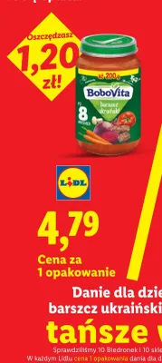 Danie dla dzieci po 8 m-cu barszcz ukraiński BoboVita promocja w Lidl