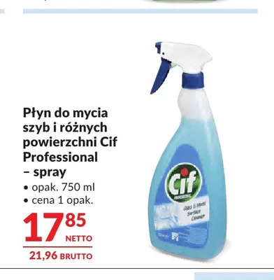 Płyn do mycia szyb i różnych powierzchni Cif Professional spray promocja w Makro
