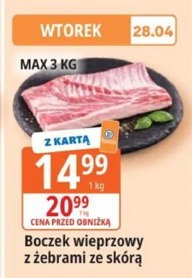 Boczek wieprzowy z żebrami ze skórą promocja w Leclerc