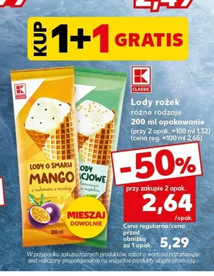 Lody rożek o smaku mango K-Classic promocja w Kaufland