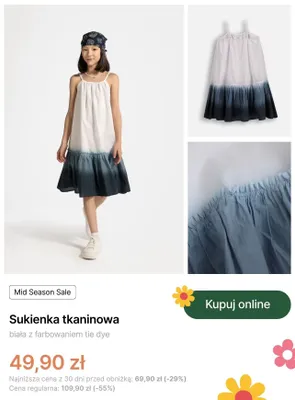 Sukienka tkaninowa Coccodrillo biała z farbowaniem tie dye promocja w Coccodrillo