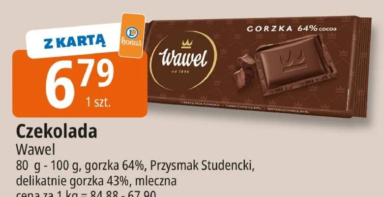 Czekolada Wawel gorzka 64% promocja w Leclerc