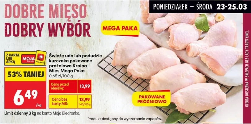 Świeże udo kurczaka pakowane próżniowo promocja w Biedronka