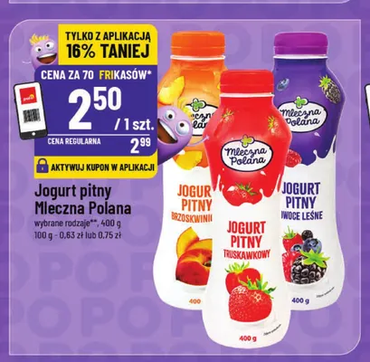 Jogurt pitny truskawkowy Mleczna Polana promocja w POLOmarket