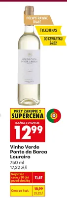 Wino białe półwytrawne vinho verde ponte da barca loureiro promocja w Biedronka