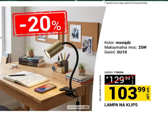 Lampa na klips mosiądz 25W GU10 promocja w Merkury Market