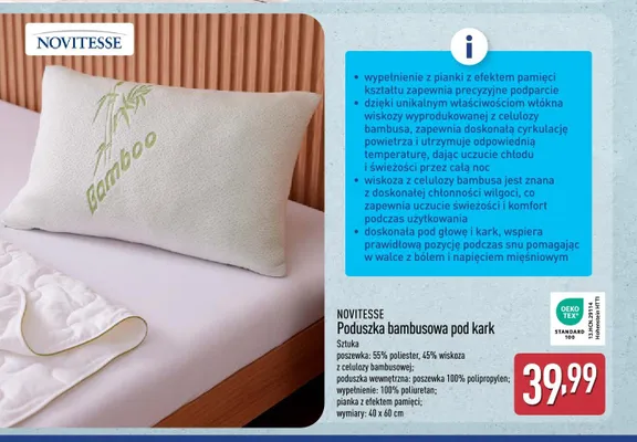 Poduszka bambusowa pod kark NOVITESSE promocja w Aldi