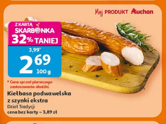 Kiełbasa podwawelska z szynki ekstra promocja w Auchan