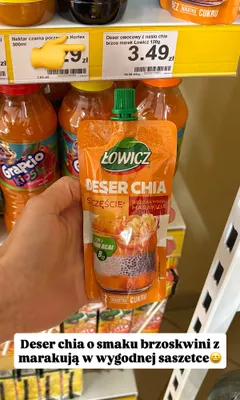 Deser owocowy z nasionami chia brzoskwinia marakuja Łowicz promocja w Dino