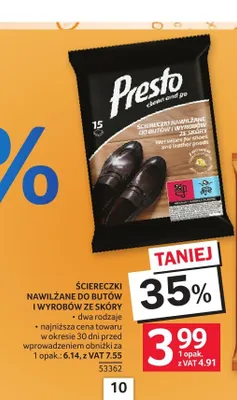 Ściereczki nawilżane do butów i wyrobów ze skóry Presto promocja w Selgros