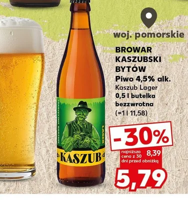 Piwo Browar Kaszubski Bytów Kaszub Lager 4,5% alk. promocja w Kaufland