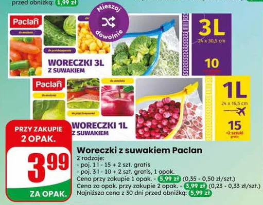 Woreczki z suwakiem 3l 10szt promocja w Dino