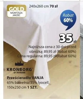 Prześcieradło KRONBORG VANJA 65% bawełna/35% lyocell 150x250cm promocja w Jysk