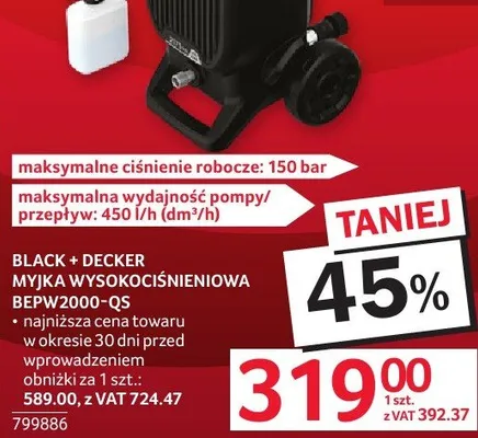 Myjka wysokociśnieniowa Black + Decker BEPW2000-QS promocja w Selgros