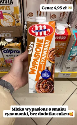 Mleko wypasione o smaku cynamonki promocja w Dino