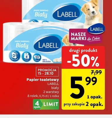 Papier toaletowy Labell biały 2 warstwy 8-pak promocja w Intermarche