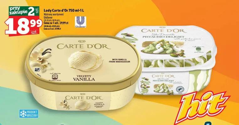 Lody waniliowe Carte d'Or Velvety Vanilla promocja w TOPAZ