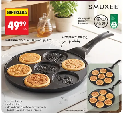 Patelnia do placuszków i jajek Smukee z motywem kwiatków promocja w Biedronka