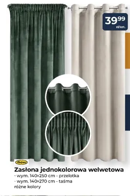 Zasłona jednokolorowa welwetowa 140x270 cm taśma Eurofirany promocja w PSB Mrówka
