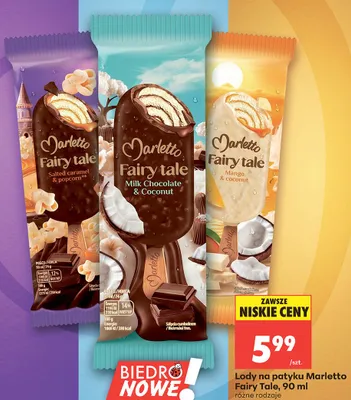 Lody na patyku Marletto Fairy Tale Mango & coconut promocja w Biedronka