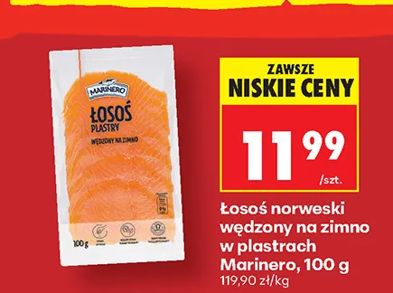 Łosoś norweski wędzony na zimno w plastrach Marinero promocja w Biedronka