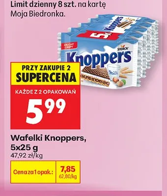 Wafelki Knoppers 5-pak promocja w Biedronka