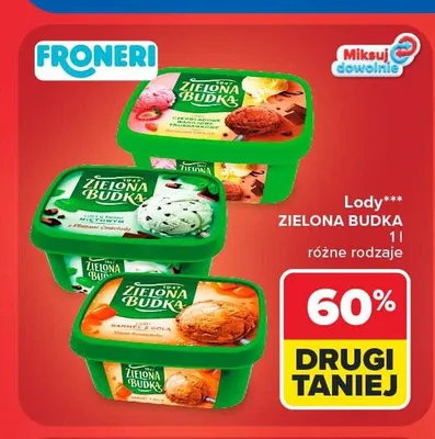 Lody o smaku miętowym z płatkami czekolady Zielona Budka promocja w Carrefour