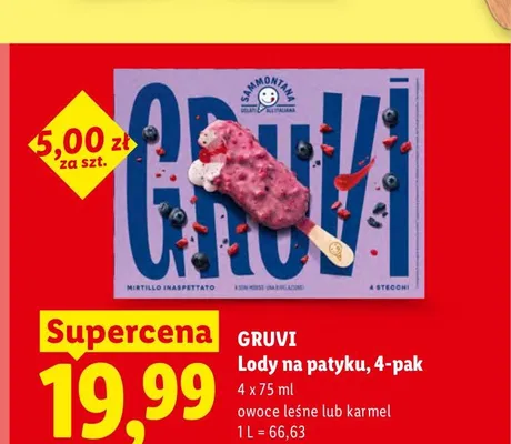 Lody na patyku Gruvi karmel 4-pak promocja w Lidl