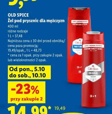 Żel pod prysznic dla mężczyzn Whitewater Old Spice promocja w Lidl