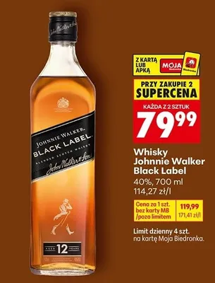 Whisky Johnnie Walker Black Label 40% promocja w Biedronka