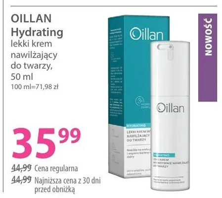 Lekki krem nawilżający do twarzy Hydrating Oillan promocja w Hebe