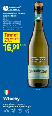 Wino musujące Lambrusco Bianco Frizzante Amabile Marengo promocja w Lidl