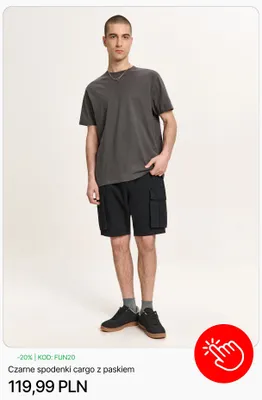 Czarne spodenki cargo z paskiem Cropp promocja w Cropp