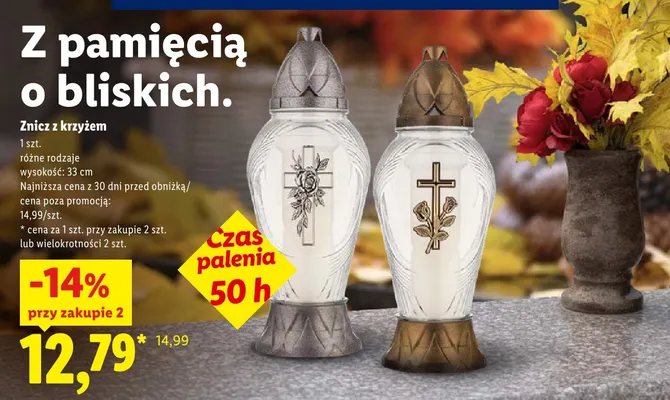 Znicz z krzyżem 33 cm promocja w Lidl