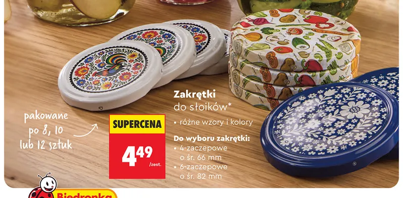 Zakrętki do słoików 4-zaczepowe śr. 66 mm promocja w Biedronka