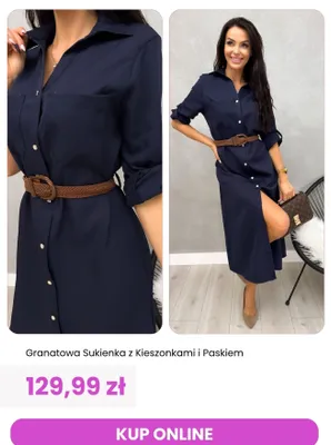 Sukienka granatowa z kieszonkami i paskiem ModnaKiecka.pl Modnakiecka. Pl promocja w Modna Kiecka