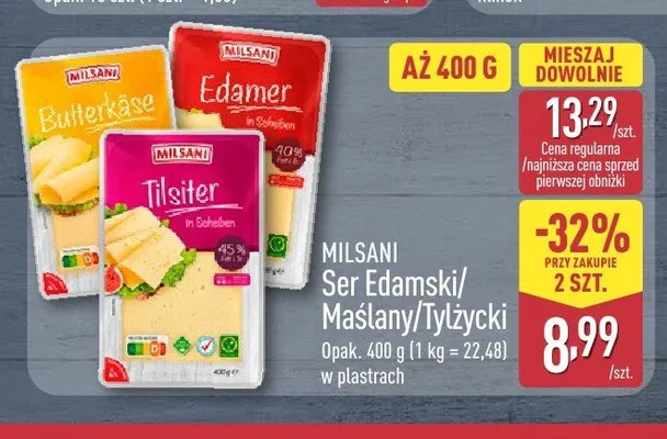 Ser Edamski w plastrach Milsani promocja w Aldi