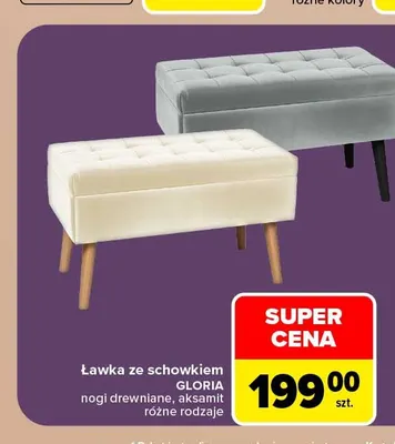 Ławka ze schowkiem Gloria nogi drewniane aksamit promocja w Carrefour