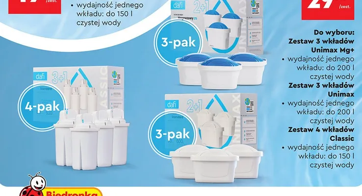 Wkłady do dzbanka filtrującego Dafi Unimax Mg+ 3-pak promocja w Biedronka