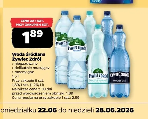 Woda źródlana Żywiec Zdrój delikatnie musująca promocja w Netto