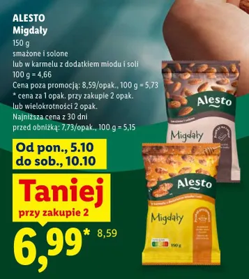 Migdały w karmelu z dodatkiem miodu i soli Alesto promocja w Lidl