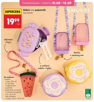 Bidon ze słomką i odpinanym paskiem Smukee 320 ml promocja w Biedronka