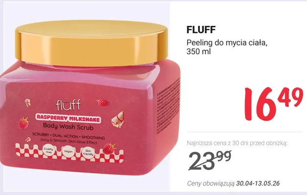 Peeling do mycia ciała Fluff Raspberry Milkshake Body Wash Scrub promocja w Rossmann