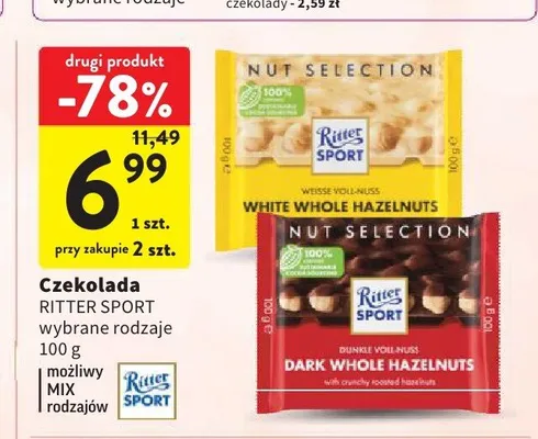 Czekolada RITTER SPORT White Whole Hazelnuts promocja w Intermarche